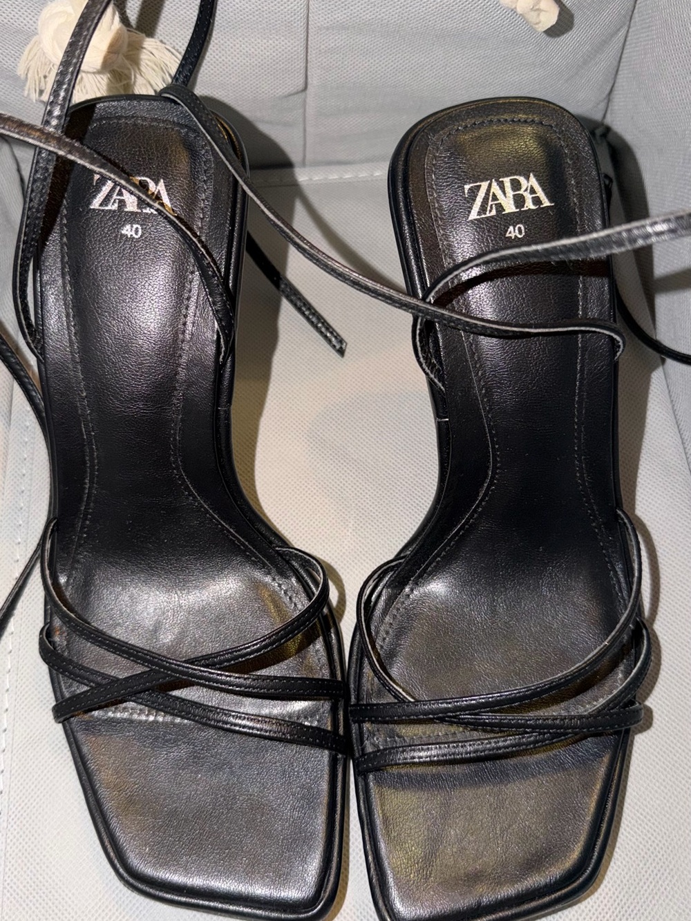 ZARA Black Strappy Square-Toe Heeled Sandals - Picture 5 of 9